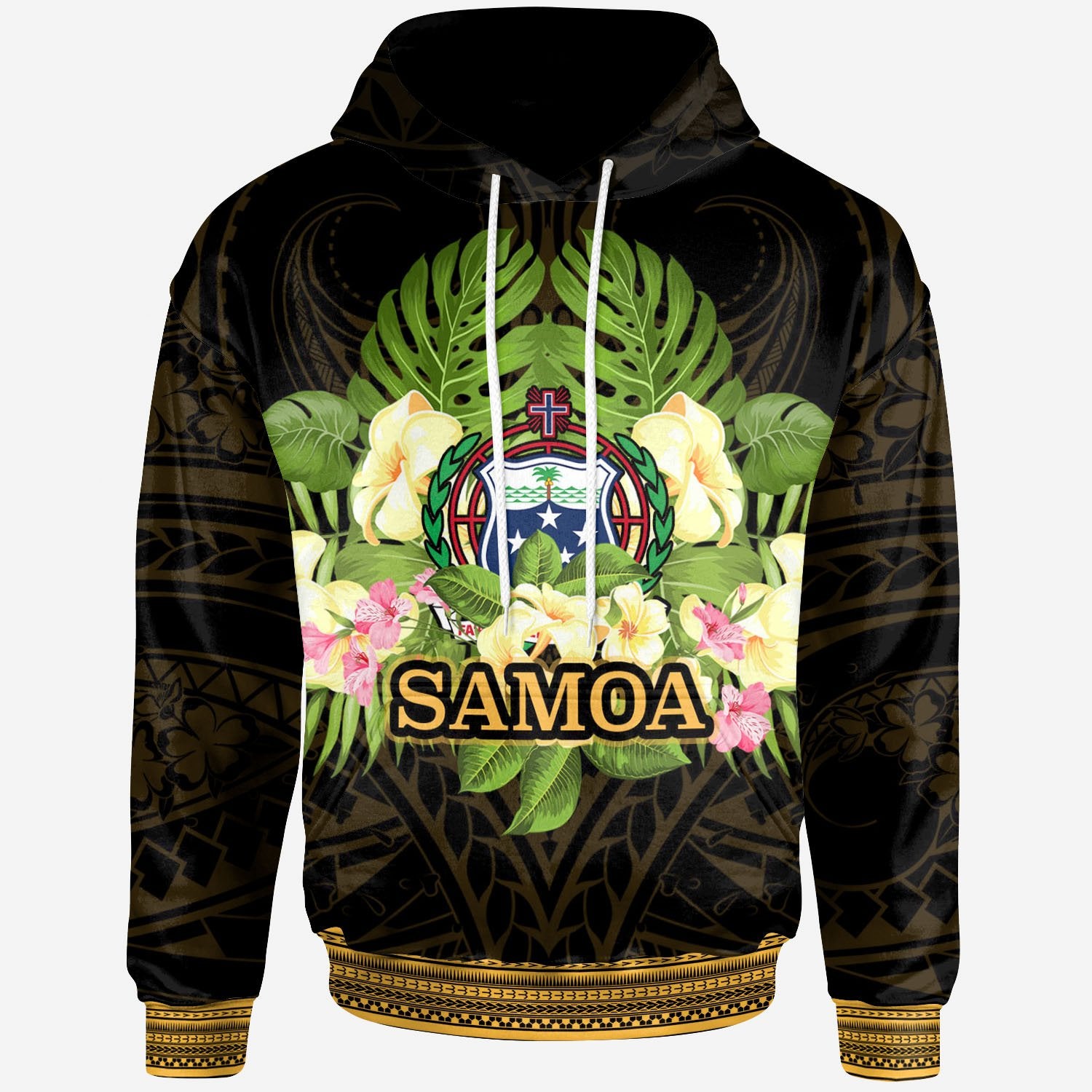 Samoa Hoodie Polynesian Gold Patterns Collection Unisex Black - Polynesian Pride