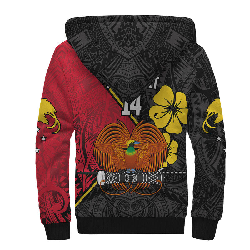 (Custom Text and Number) The Kumuls PNG Sherpa Hoodie Papua New Guinea Polynesian Dynamic Style Black LT14 - Polynesian Pride