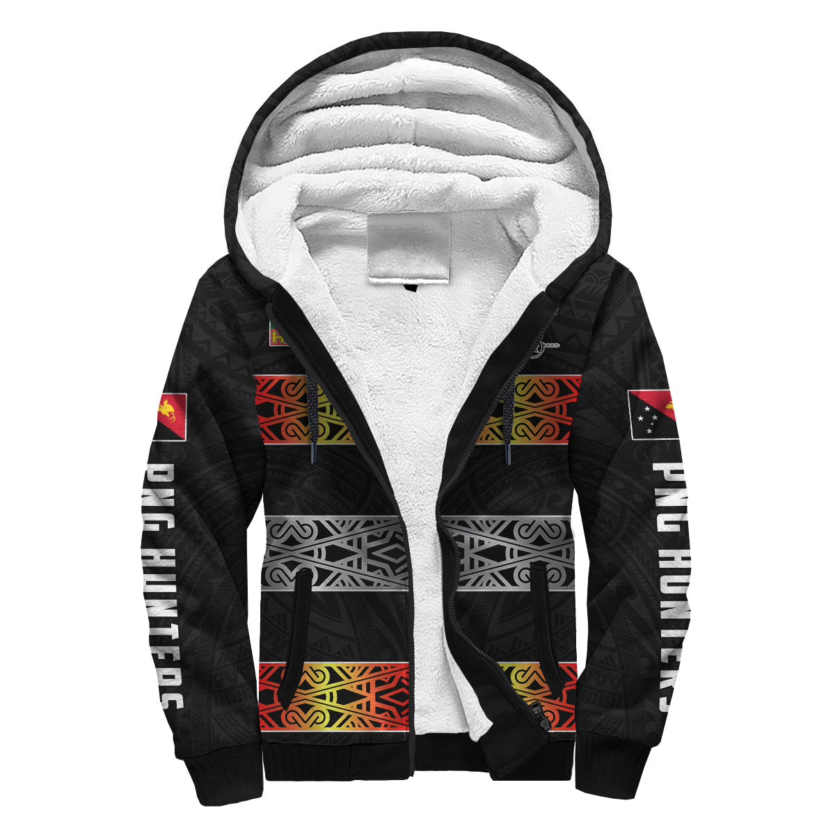 The Hunters PNG Sherpa Hoodie Papua New Guinea Hunters Rugby LT13 Unisex Black - Polynesian Pride