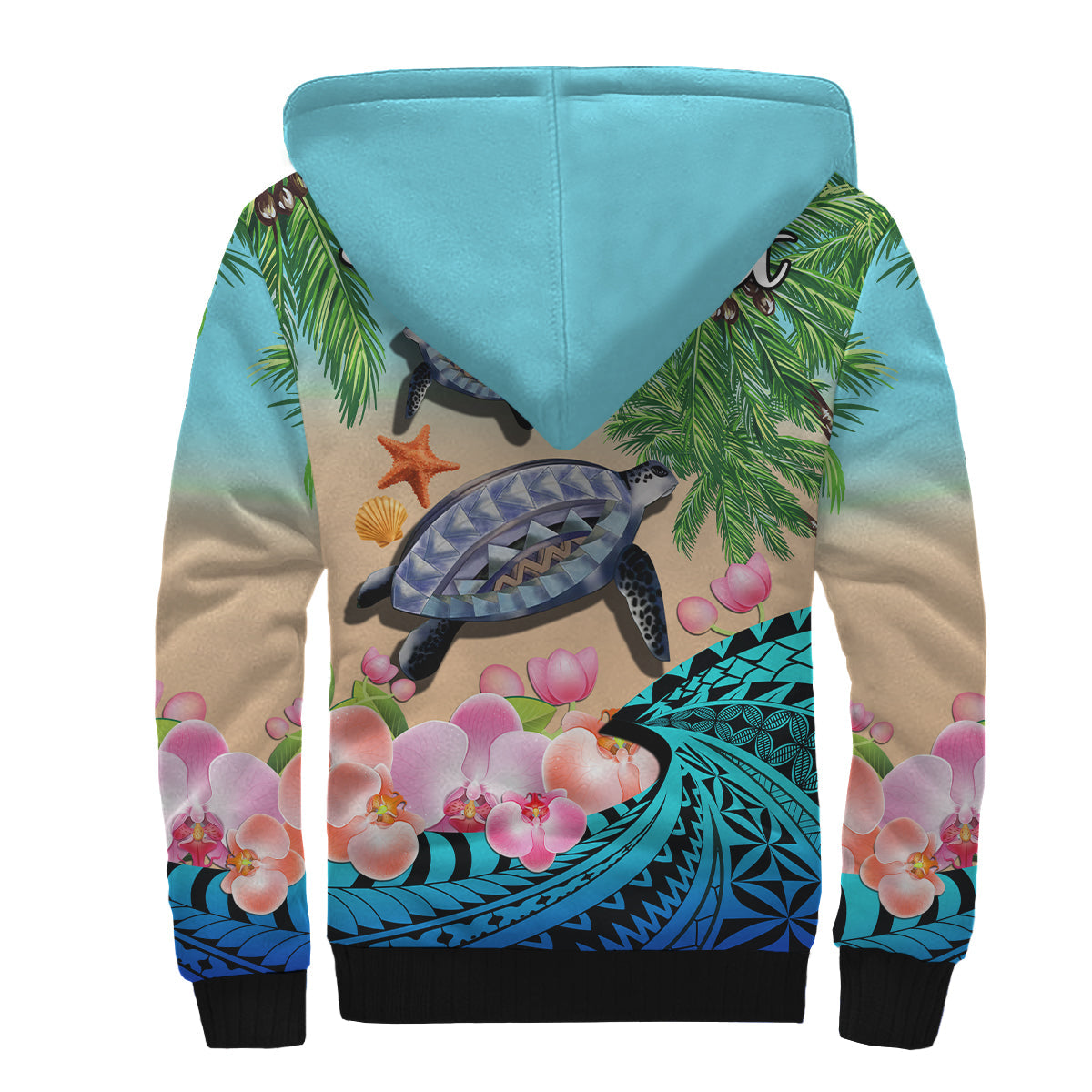(Custom Personalised) Polynesian Turtle Coconut Tree And Orchids Sherpa Hoodie LT14 - Polynesian Pride