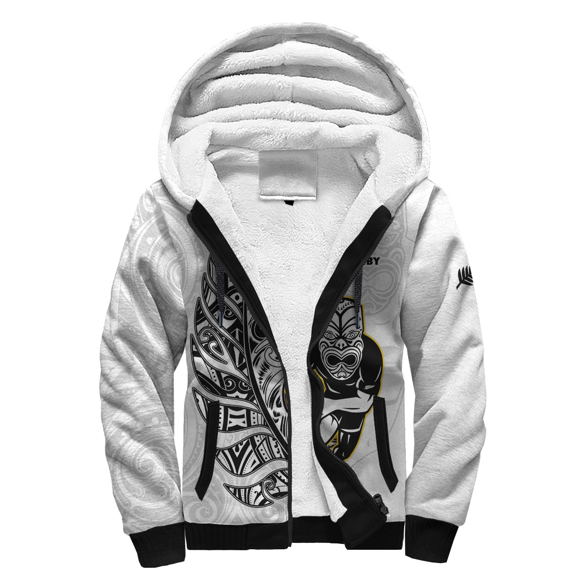 (Custom Text And Number) New Zealand Silver Fern Rugby Sherpa Hoodie All Black Maori Version White LT14 Unisex White - Polynesian Pride