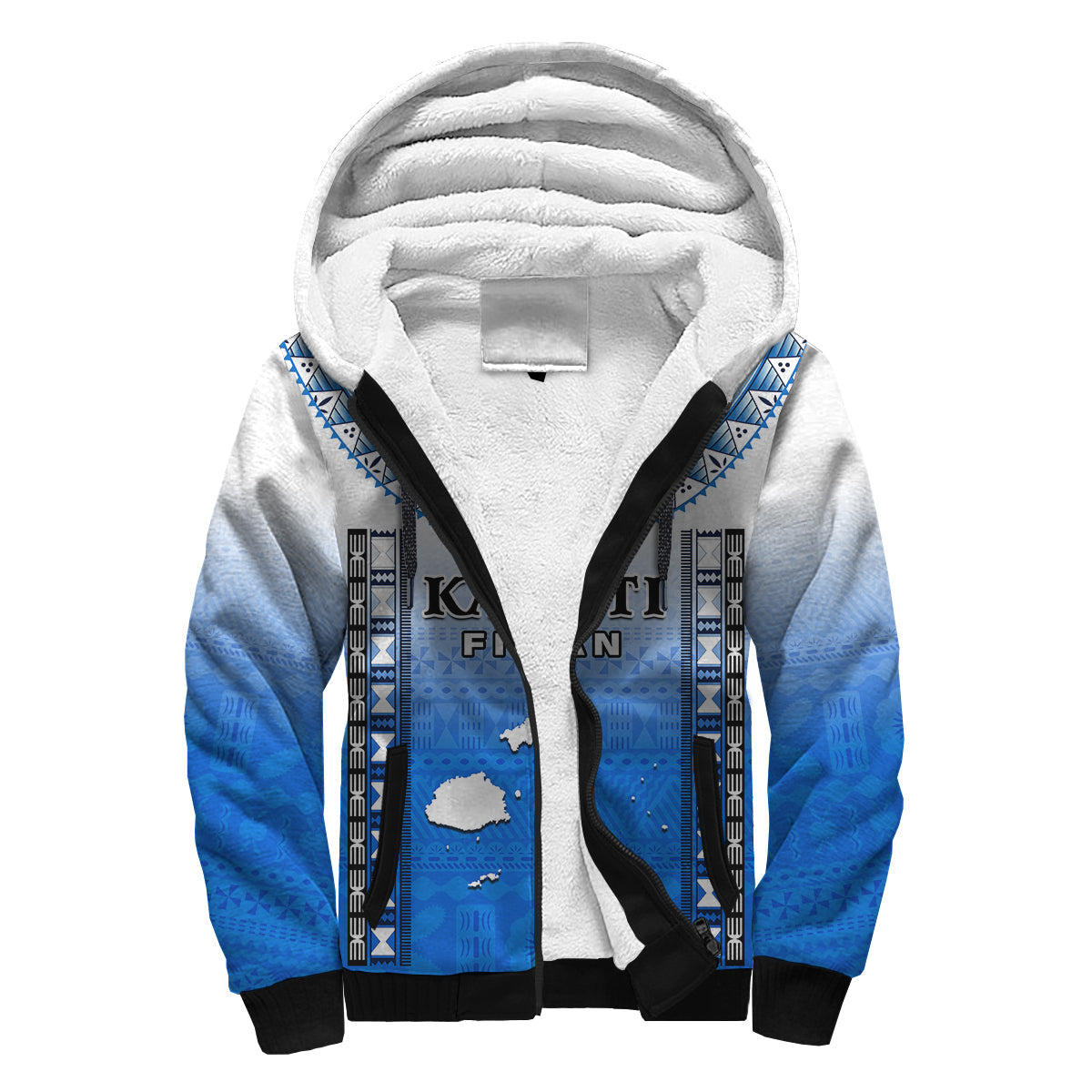 Personalised Fiji Sherpa Hoodie Kaiviti Fijian Special Tapa Pattern LT14 Unisex Blue - Polynesian Pride