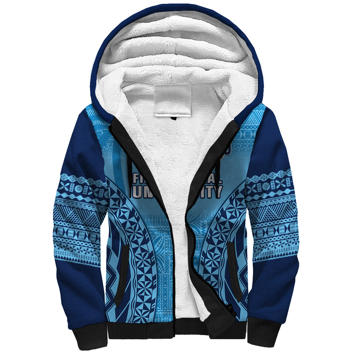 Fiji University Sherpa Hoodie National Fijian Tapa Pattern Blue LT14 Unisex Blue - Polynesian Pride