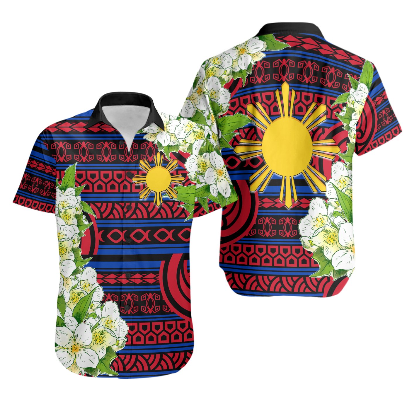 Philippines Shirt - Jasmine Flower Style Unisex Red-Blue - Polynesian Pride