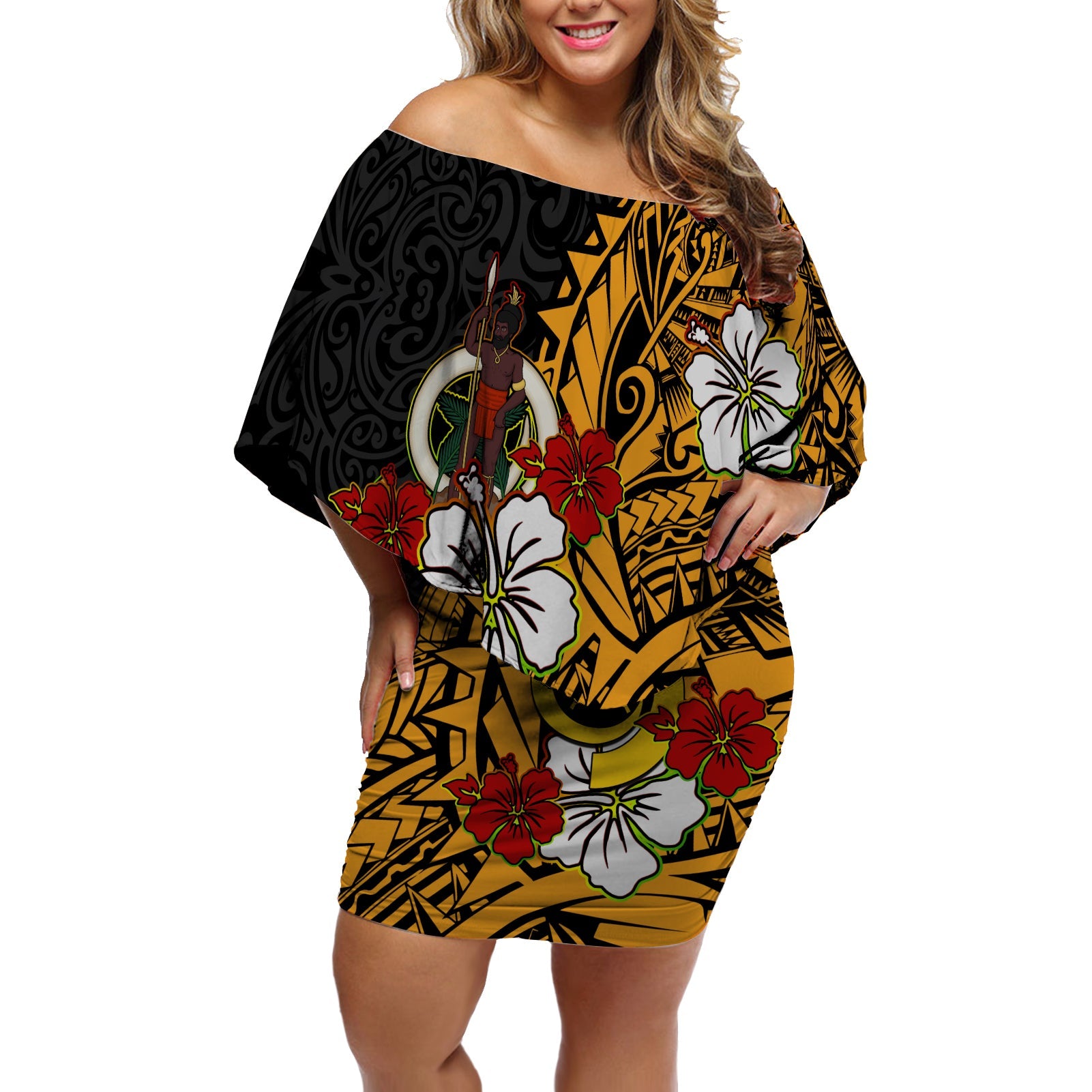 Vanuatu Off Shoulder Short Dress Polynesia Delightful Version 02 LT13 Women Art - Polynesian Pride