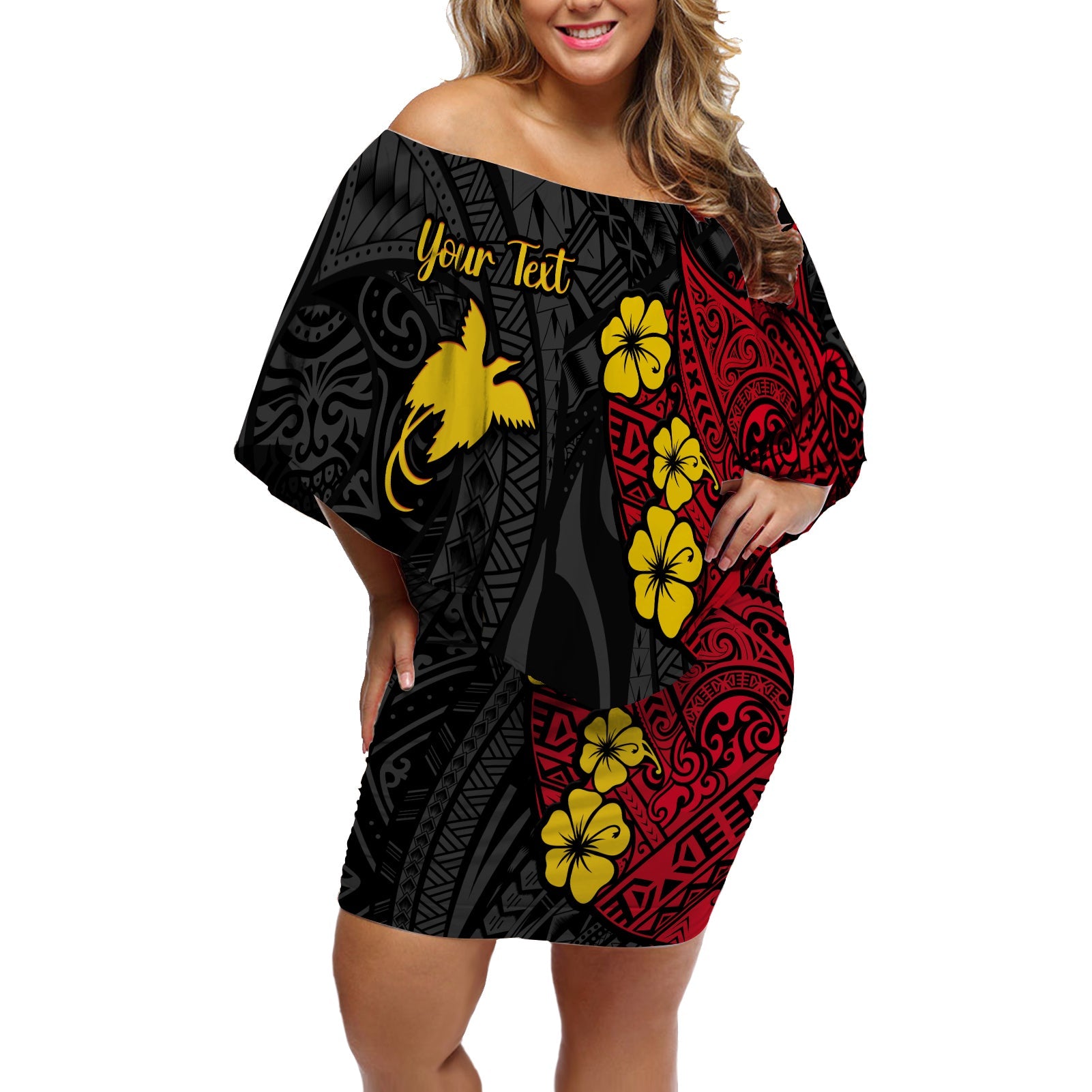 (Custom Personalised) Papua New Guinea Birds of Paradise Women Off Shoulder Short Dress LT13 Women Black - Polynesian Pride