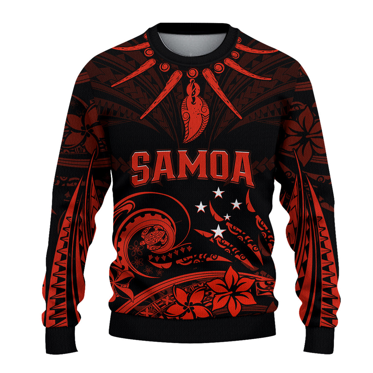 (Custom Personalised) Samoa Tatau Sweater Red Polynesian Ula Nifo LT13 Unisex Red - Polynesian Pride