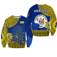 (Custom Personalised) Niue Hiapo Sweatshirt Rock of Polynesia Tapa Niuean Crab Happy Day LT13 Unisex Blue - Polynesian Pride