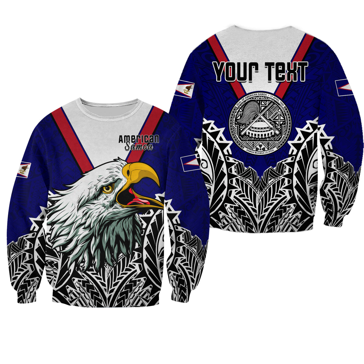 (Custom Personalised) American Samoa Sweatshirt Bald Eagle Mix Polynesian LT13 Unisex Blue - Polynesian Pride