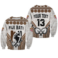 Custom Text and Number Fiji Rugby Bati Sweatshirt Proud Tapa Pattern LT13 Unisex White - Polynesian Pride