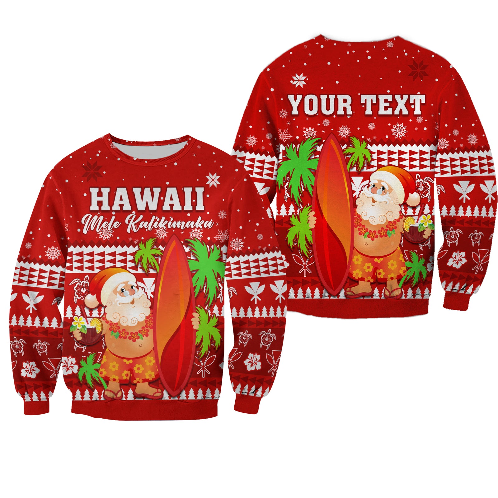 (Custom Personalised) Mele Kalikimaka Sweatshirt Santa Claus Hawaii Christmas LT13 Unisex Red - Polynesian Pride