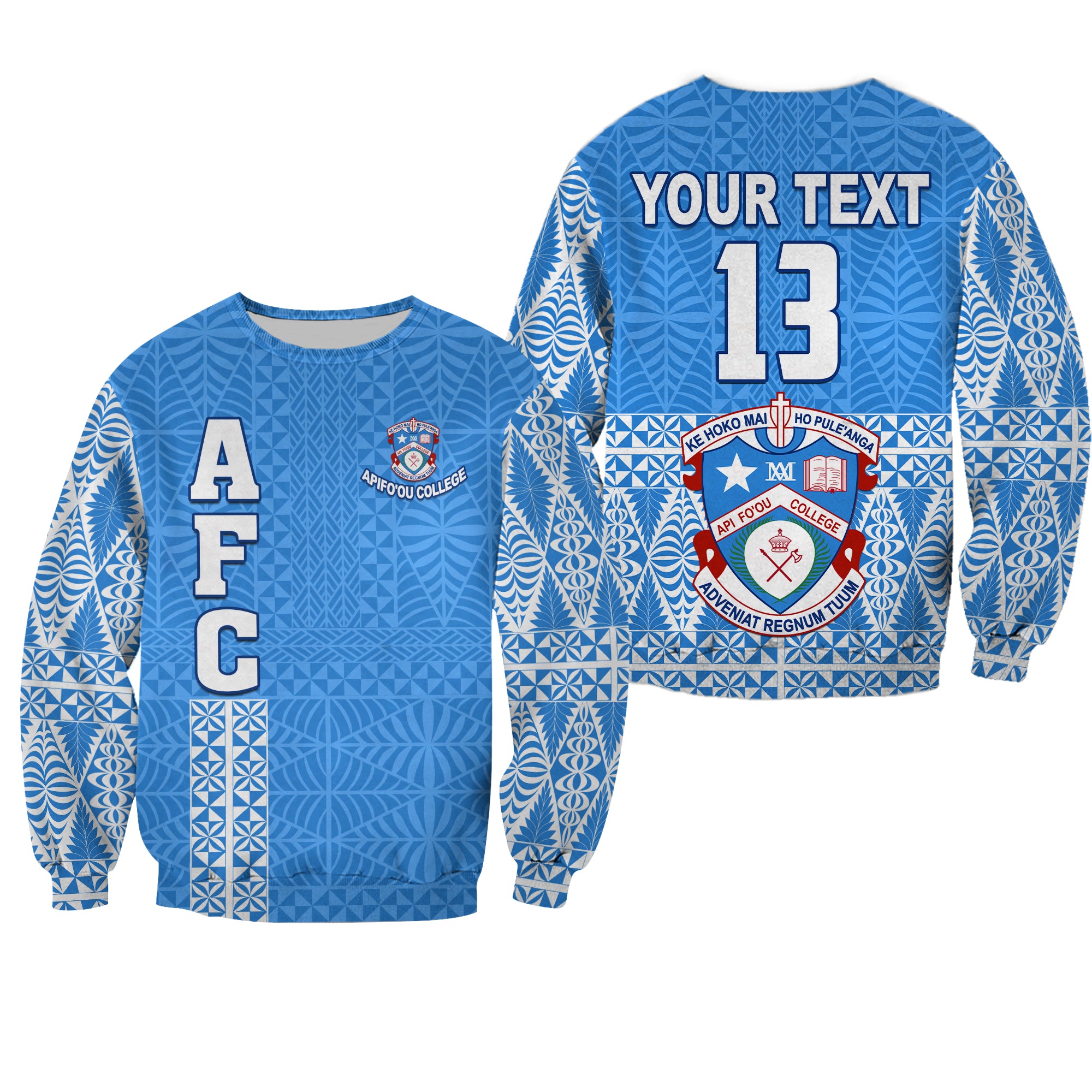 (Custom Personalised) Apifo'ou College Sweatshirt Tongan Pattern AFC Lovers LT13 Unisex Blue - Polynesian Pride