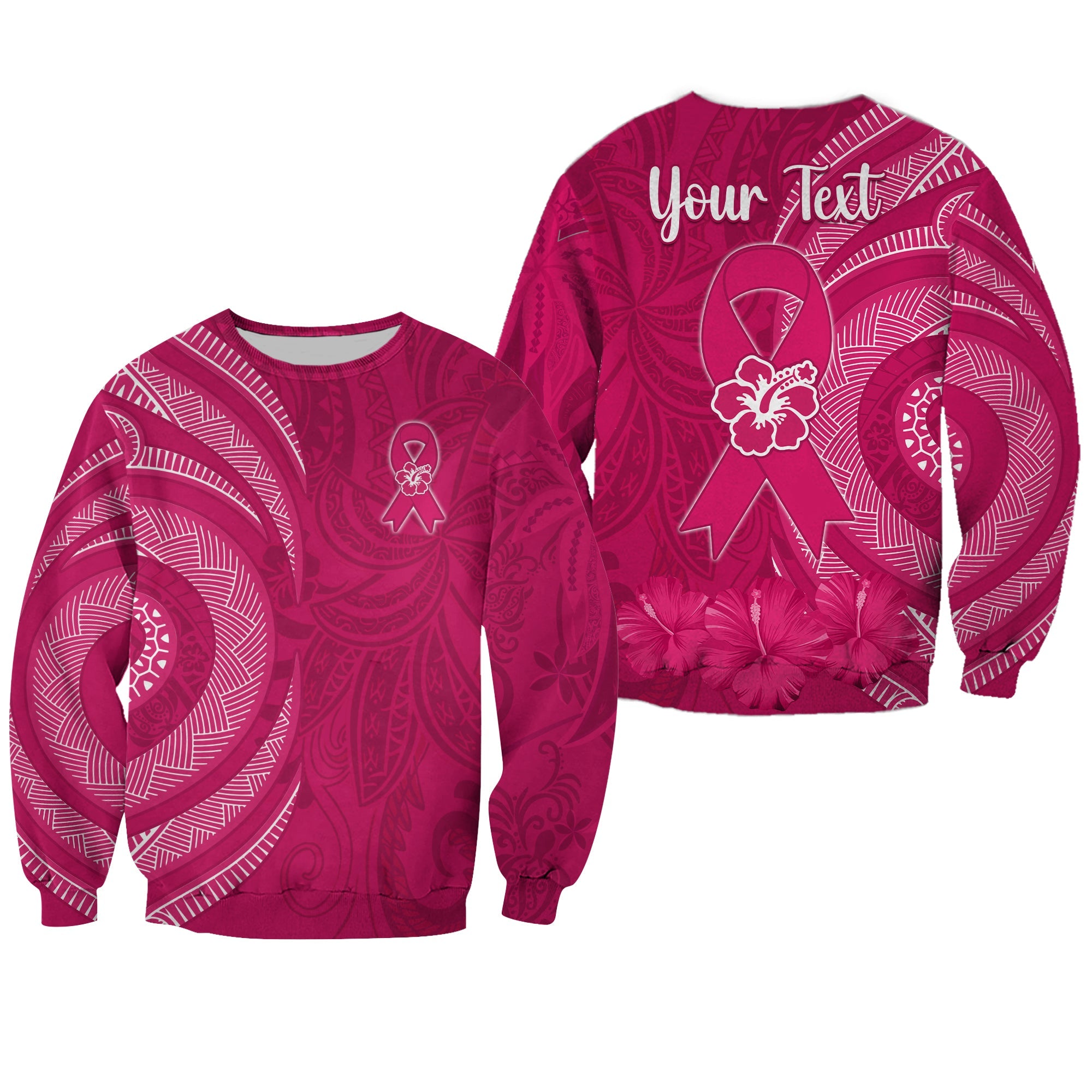 (Custom Personalised) Breast Cancer Awareness Sweatshirt Hibiscus Polynesian No One Fights Alone LT13 Unisex Pink - Polynesian Pride