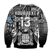 (Custom Text and Number) Fiji Rugby Sweatshirt Flying Fijians Black Tapa Pattern LT13 - Polynesian Pride