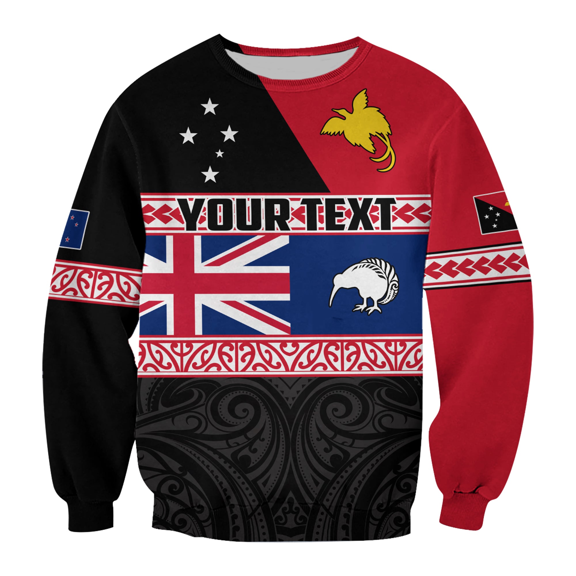 (Custom Personalised) Papua New Guinea and New Zealand Sweatshirt Maori PNG and NZ LT13 Unisex Black - Polynesian Pride