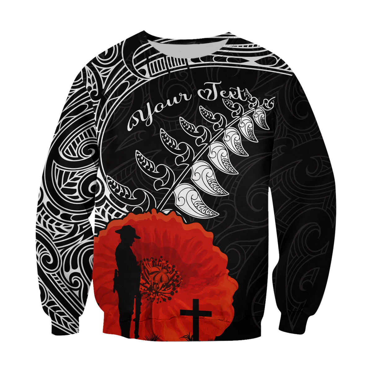 (Custom Personalised) New Zealand Anzac 2022 Sweatshirt Maori Mix Fern Poppy LT13 - Polynesian Pride