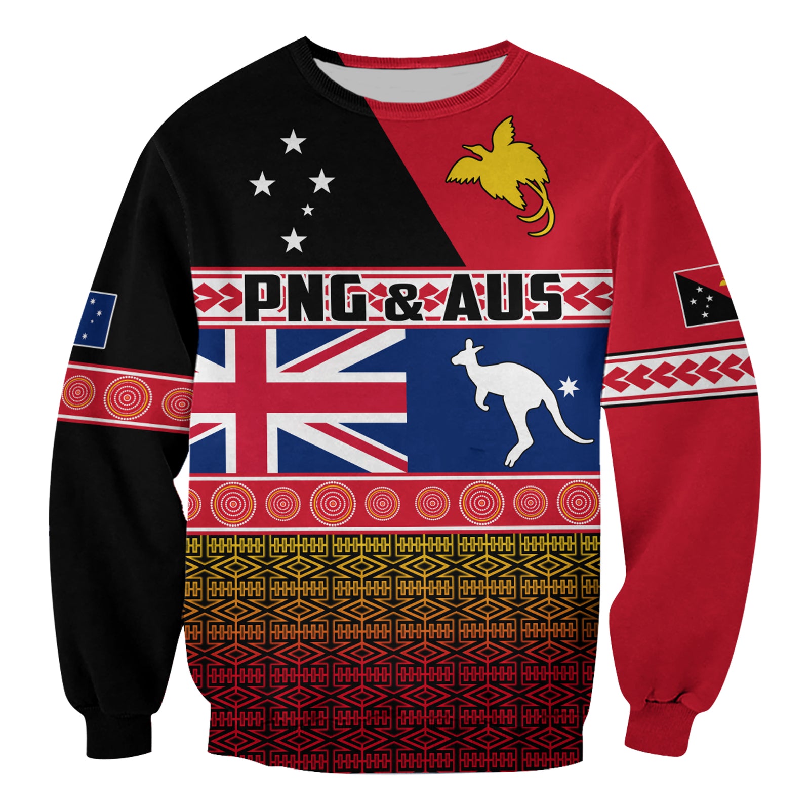 Papua New Guinea and Australia Sweatshirt Polynesian PNG and AUS LT13 Unisex Black - Polynesian Pride