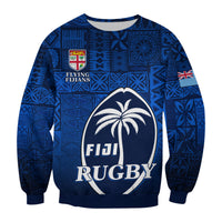 Fiji Rugby Sweatshirt Flying Fijians Blue Tapa Pattern LT13 - Polynesian Pride
