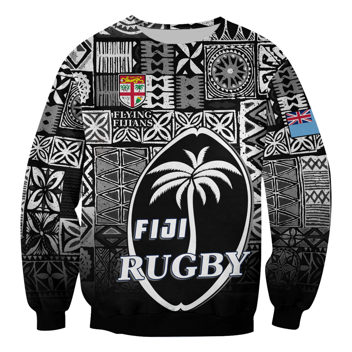 Fiji Rugby Sweatshirt Flying Fijians Black Tapa Pattern LT13 - Polynesian Pride