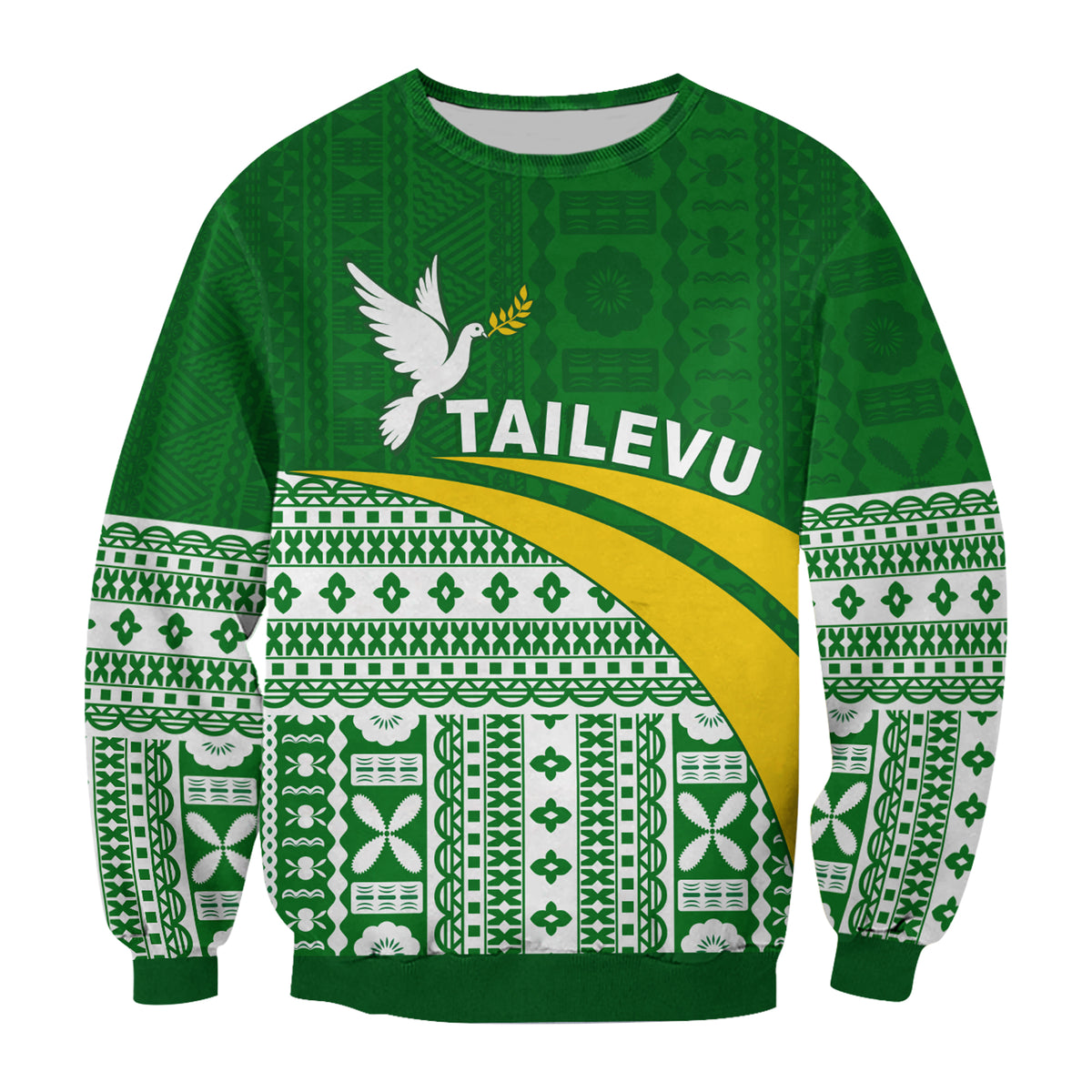 Tailevu Rugby Sweatshirt Fiji Rugby Tapa Pattern Green LT13 - Polynesian Pride