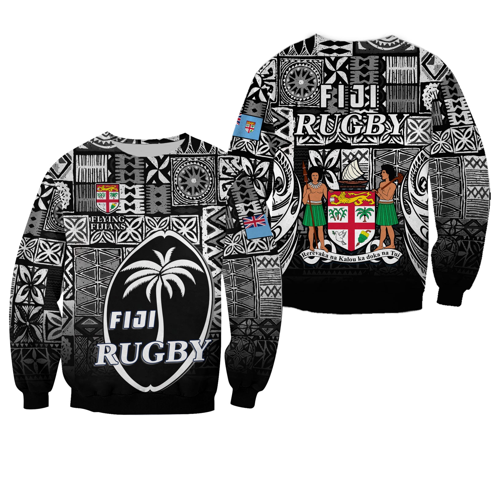 Fiji Rugby Sweatshirt Flying Fijians Black Tapa Pattern LT13 Unisex Black - Polynesian Pride