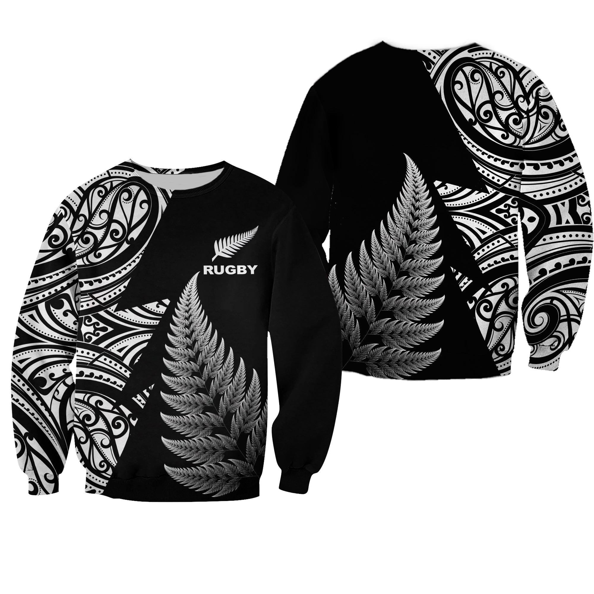 New Zealand Rugby Sweatshirt - Aotearoa Maori Style LT13 Unisex Black - Polynesian Pride