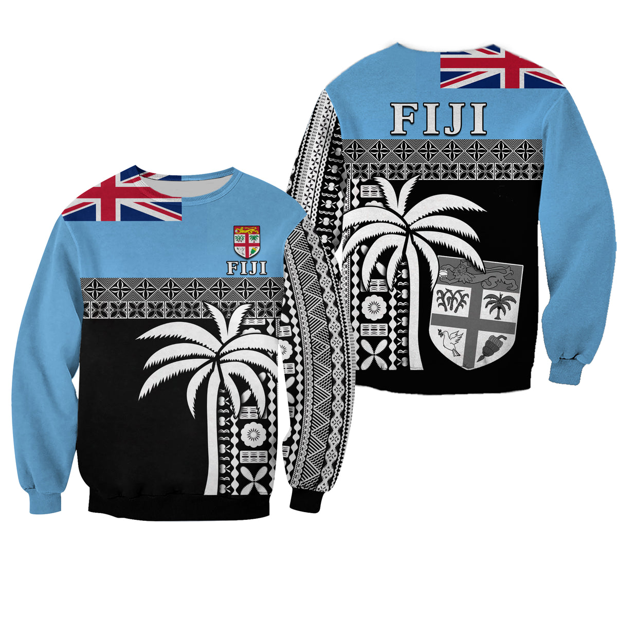 Fiji Tapa Pattern Sweatshirt Coconut Tree LT13 Unisex Blue - Polynesian Pride