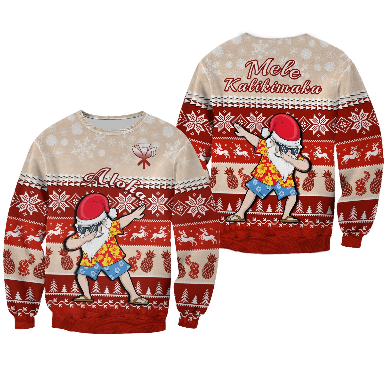 Hawaii Mele Kalikimaka Sweatshirt Dabbing Santa Red Merry Christmas LT14 Unisex Red - Polynesian Pride