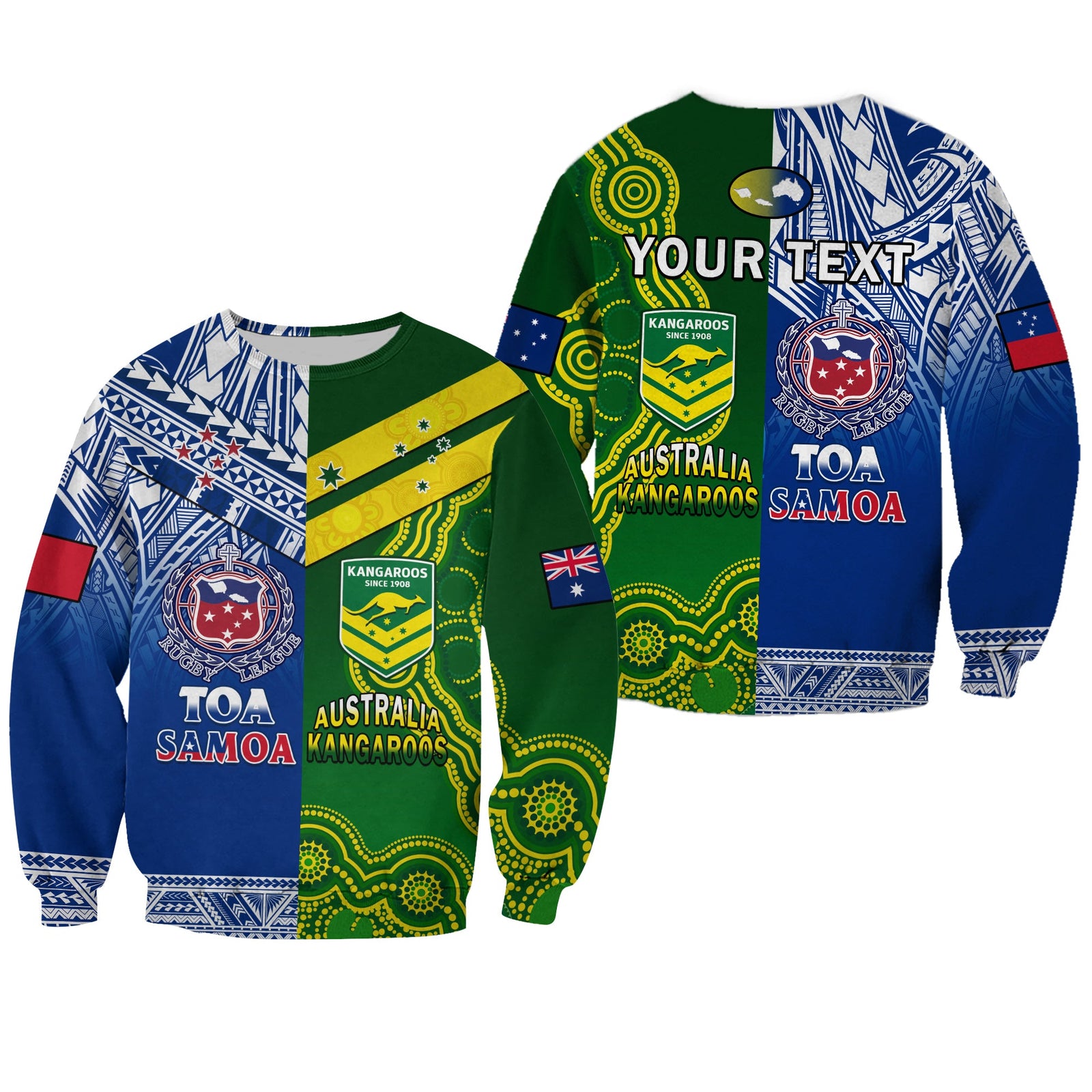 (Custom Personalised) Samoa Rugby and Australia Rugby Sweatshirt Toa Samoa Mix Kangaroos Pacific LT14 Unisex Art - Polynesian Pride