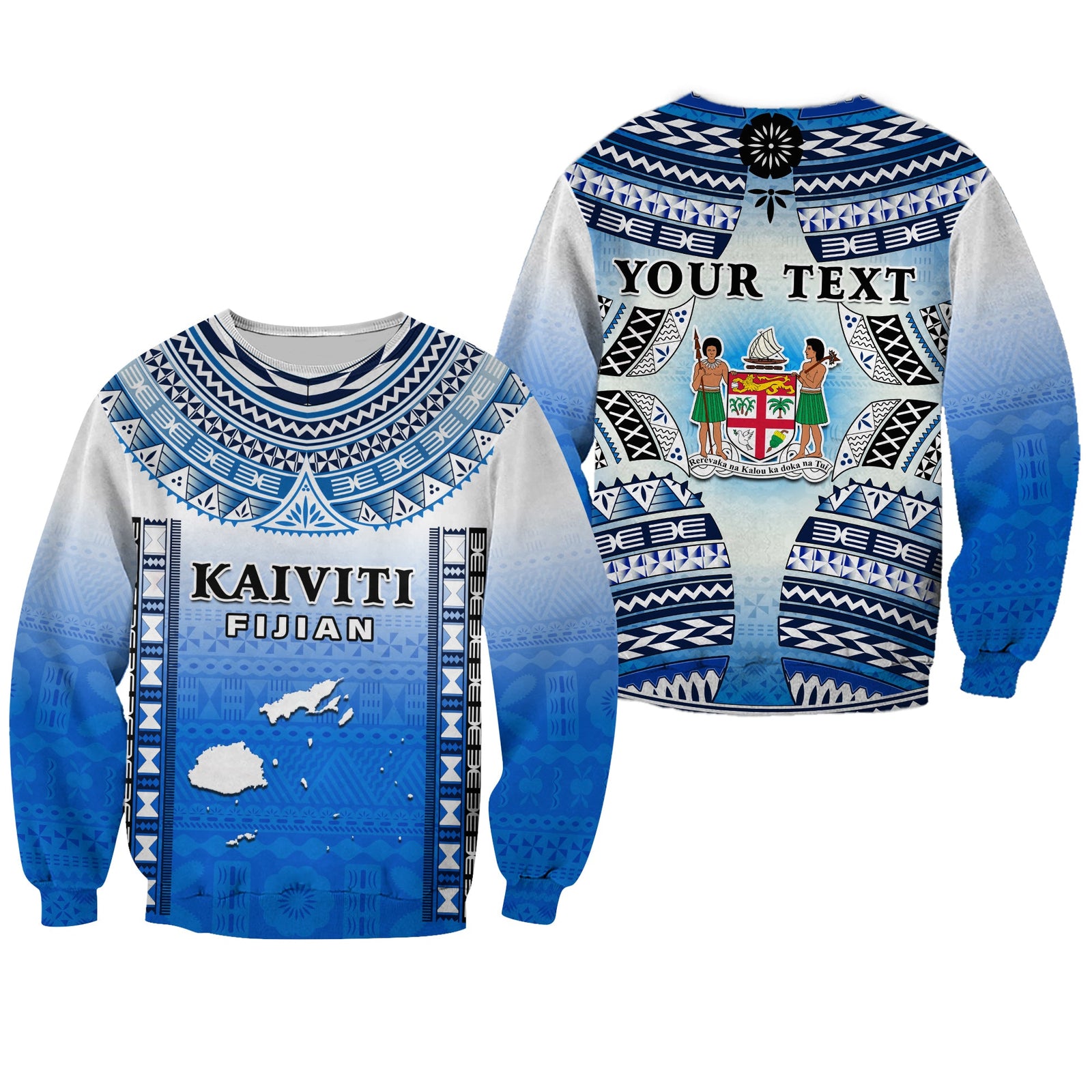 Custom Text And Number Fiji Sweatshirt Kaiviti Fijian Special Tapa Pattern LT14 Unisex Blue - Polynesian Pride