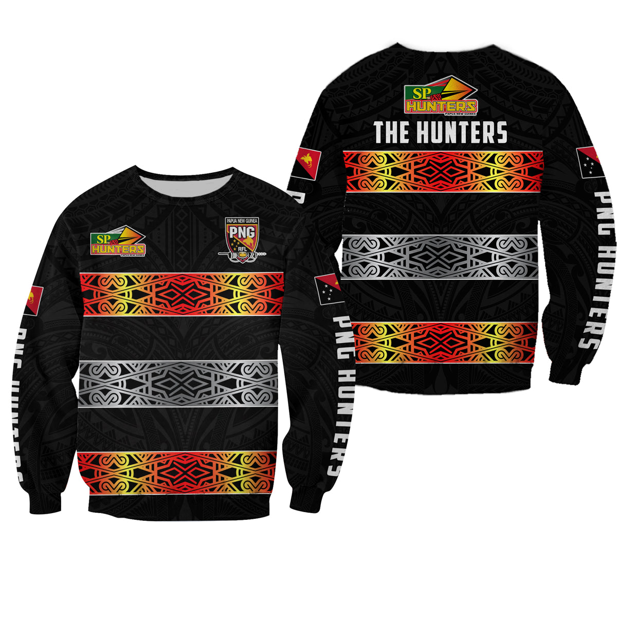 The Hunters PNG Sweatshirt Papua New Guinea Hunters Rugby LT13 Unisex Black - Polynesian Pride