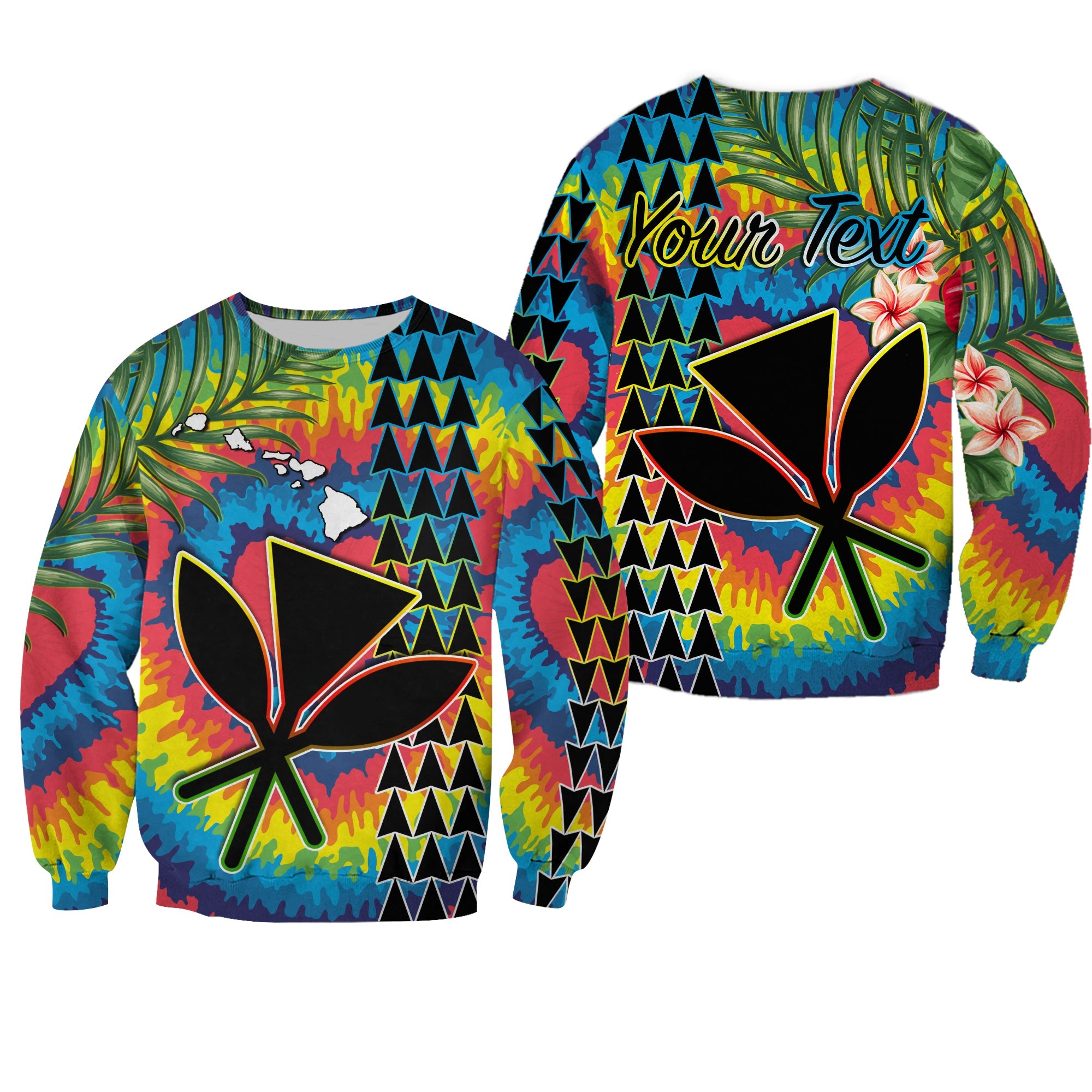 (Custom Personalised) Hawaii Rainbow Tie Dye Sweatshirt Flowers Polynesian Hawaiian Tribal LT13 Unisex Art - Polynesian Pride