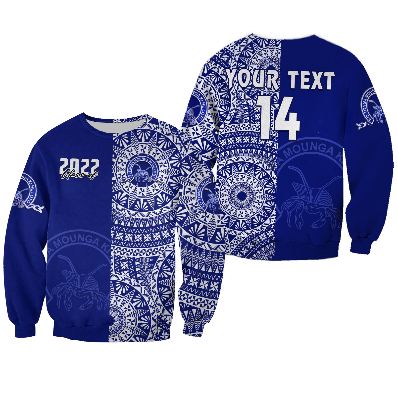 (Custom Text And Number) Queen Salote Tonga College Sweatshirt Class Of Year Tongan Ngatu Pattern LT14 Unisex Blue - Polynesian Pride