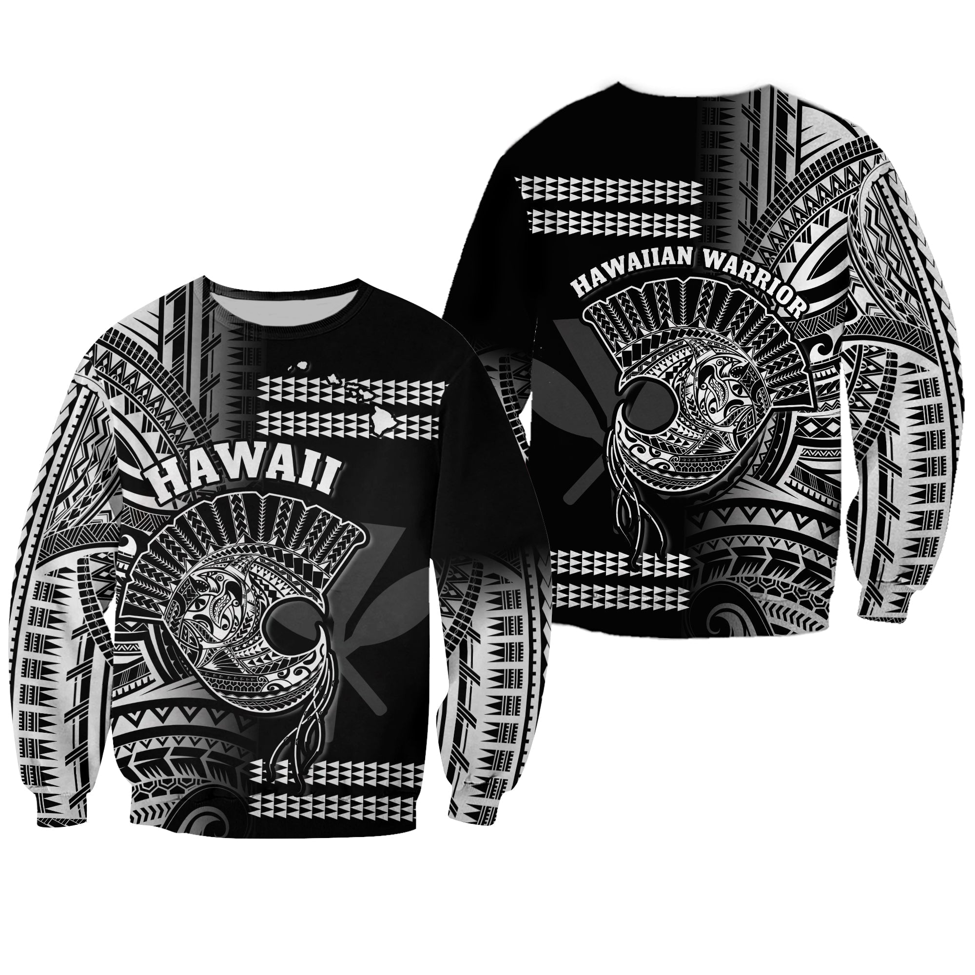 Hawaii Sweatshirt Kakau Warrior Helmet Gradient White Polynesian LT14 Unisex White - Polynesian Pride