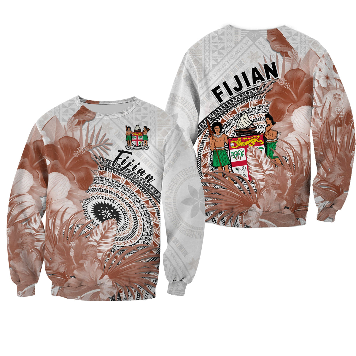 Fiji Tapa Sweatshirt White Fijian Masi Be Loved Hibiscus LT13 Unisex White - Polynesian Pride