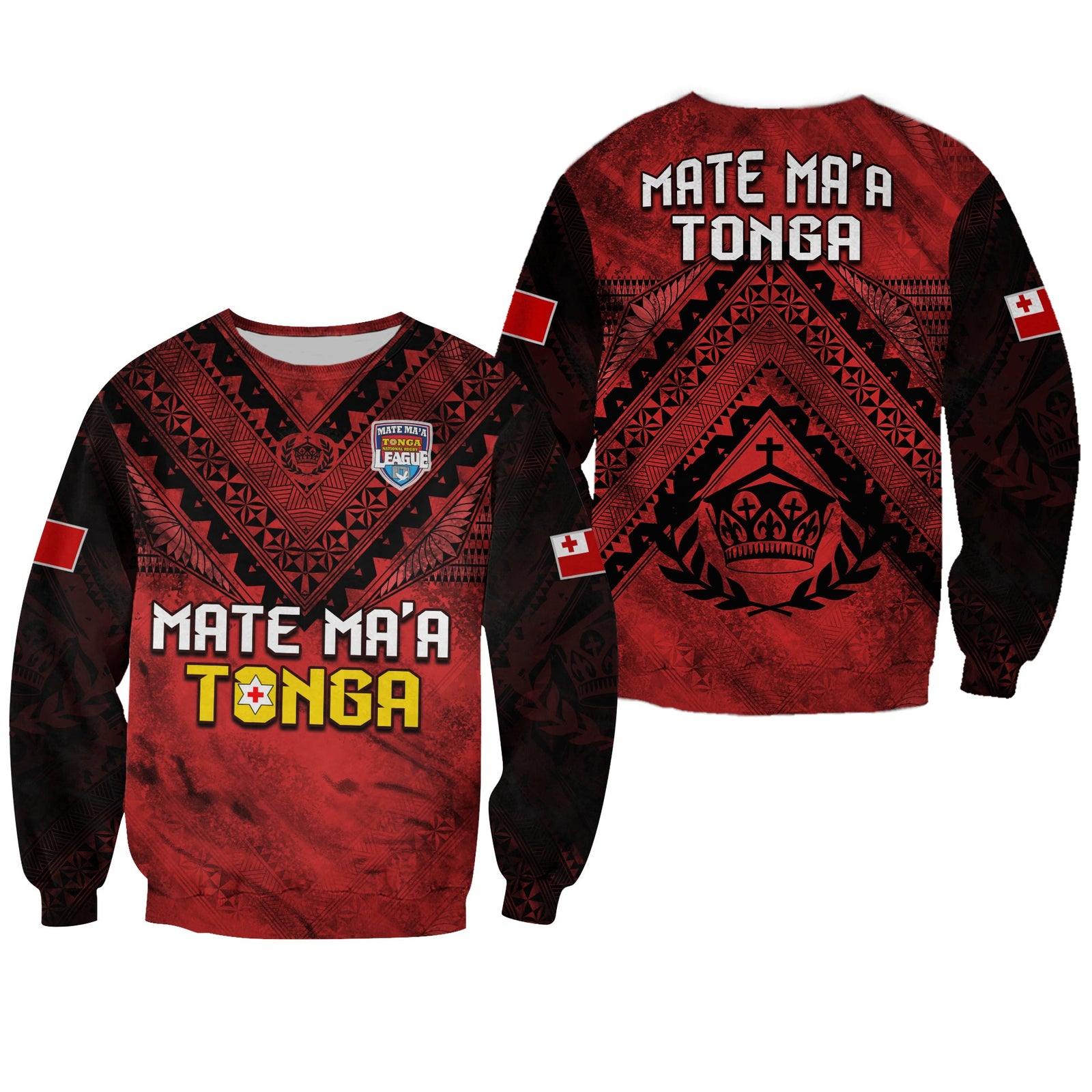 Tonga Rugby MMT Sweatshirt Ngatu Mate Maa Tonga Grunge LT13 Unisex Red - Polynesian Pride