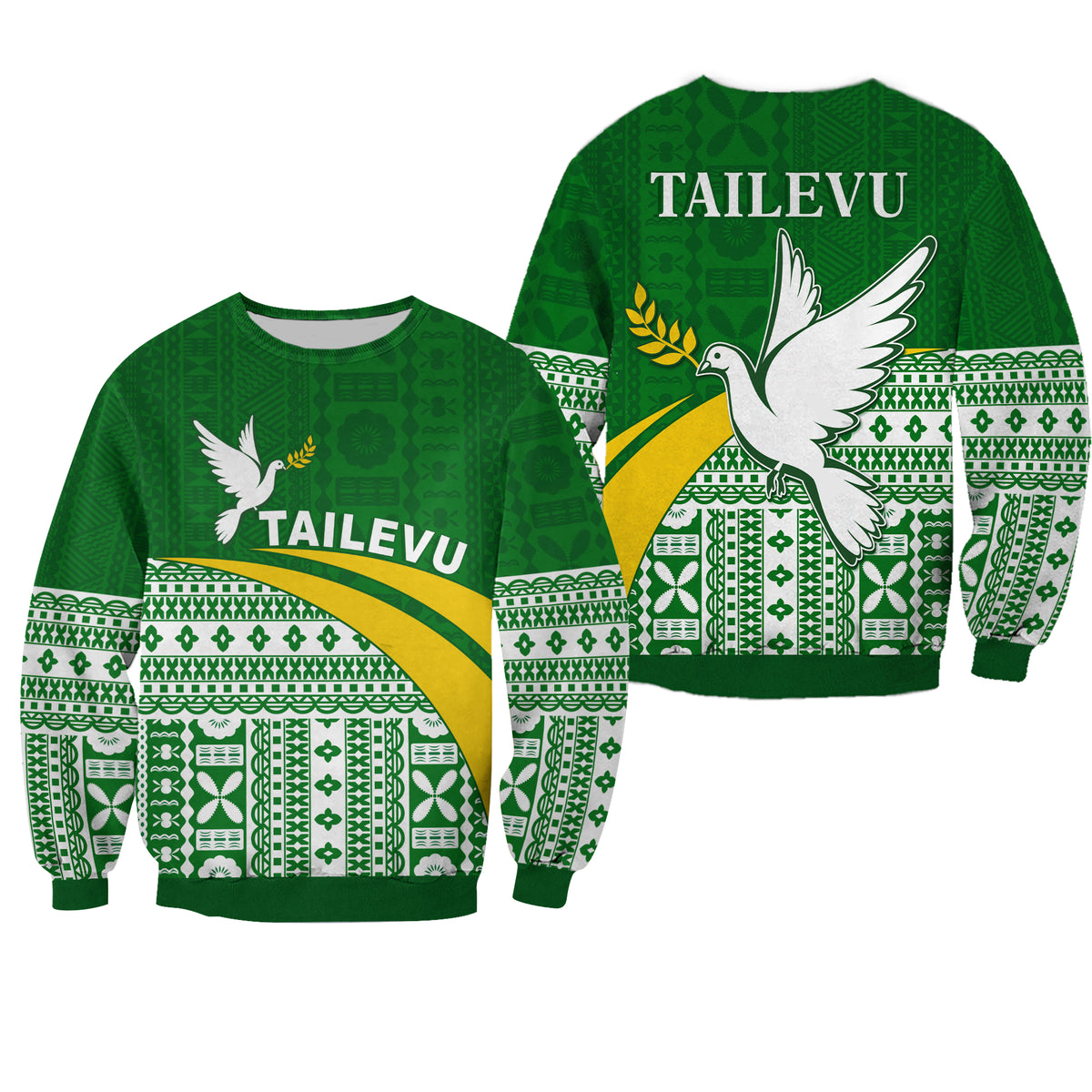 Tailevu Rugby Sweatshirt Fiji Rugby Tapa Pattern Green LT13 Unisex Green - Polynesian Pride