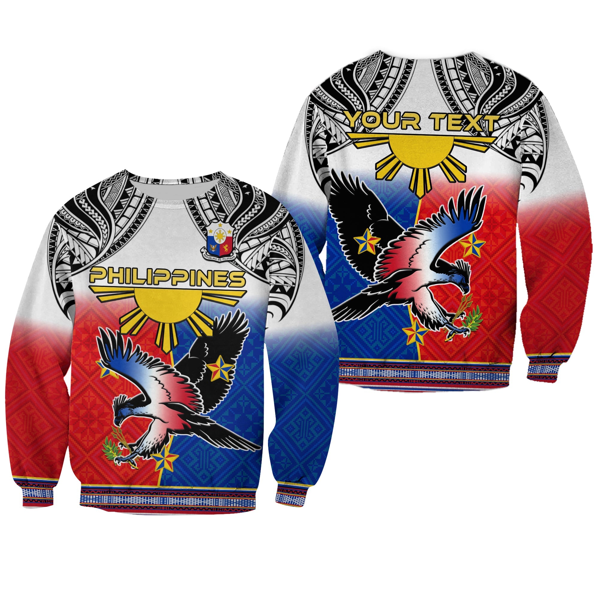 Custom Personalised Philippines Sweatshirt Polynesian Filipino Pattern With Eagle LT14 Unisex White - Polynesian Pride