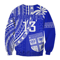 (Custom Text and Number) Fiji Rugby Sevens Sweatshirt Fijian 7s Tapa Polynesian Blue Ver.02 LT13 - Polynesian Pride