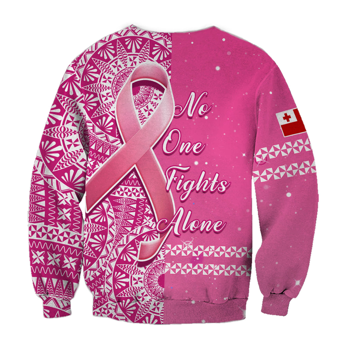Tonga Breast Cancer Sweatshirt Tongan Ngatu Pattern No One Fights Alone LT14 - Polynesian Pride