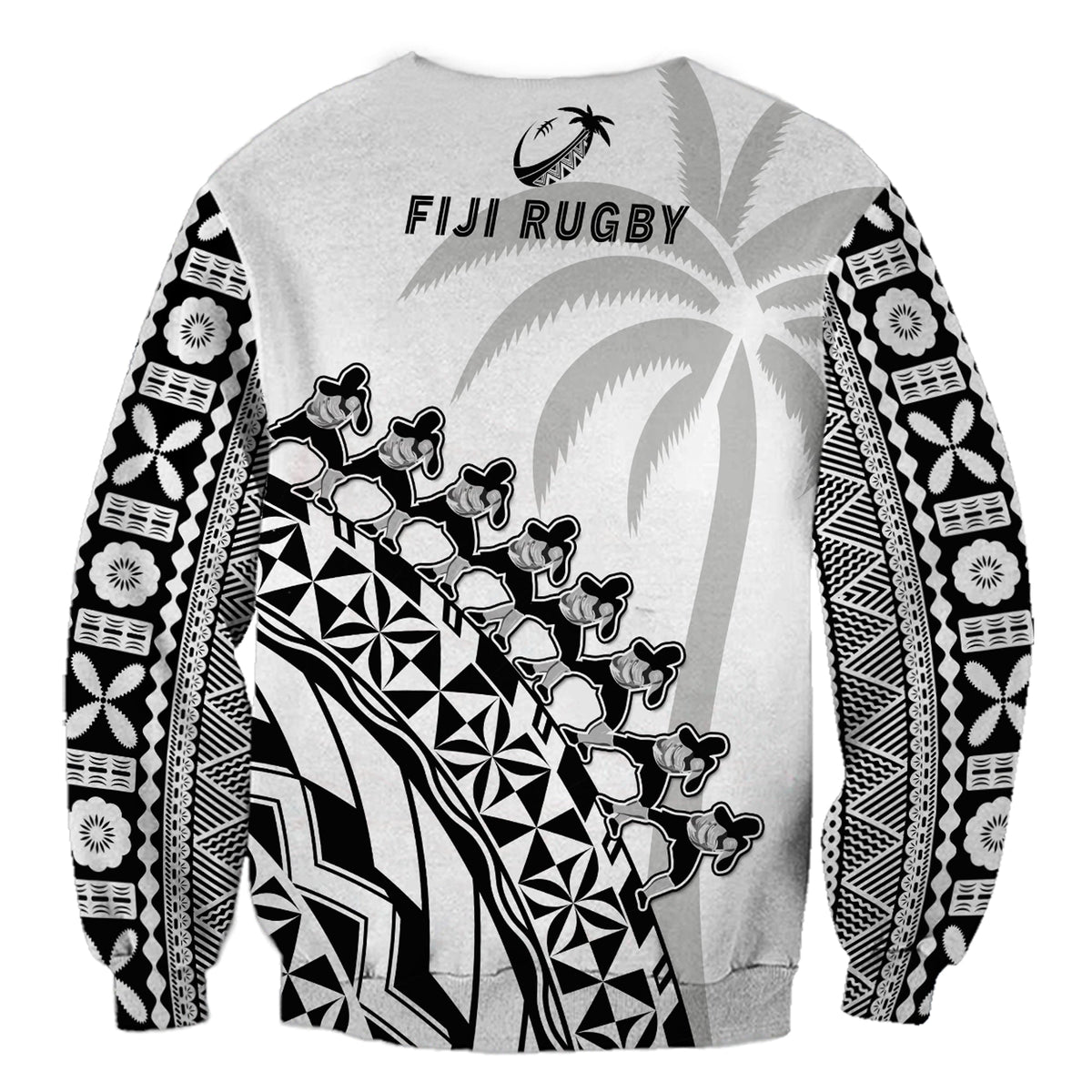 Fiji Rugby Sweatshirt Fijian Cibi Dance Tapa Pattern White LT14 - Polynesian Pride