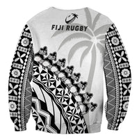 Fiji Rugby Sweatshirt Fijian Cibi Dance Tapa Pattern White LT14 - Polynesian Pride