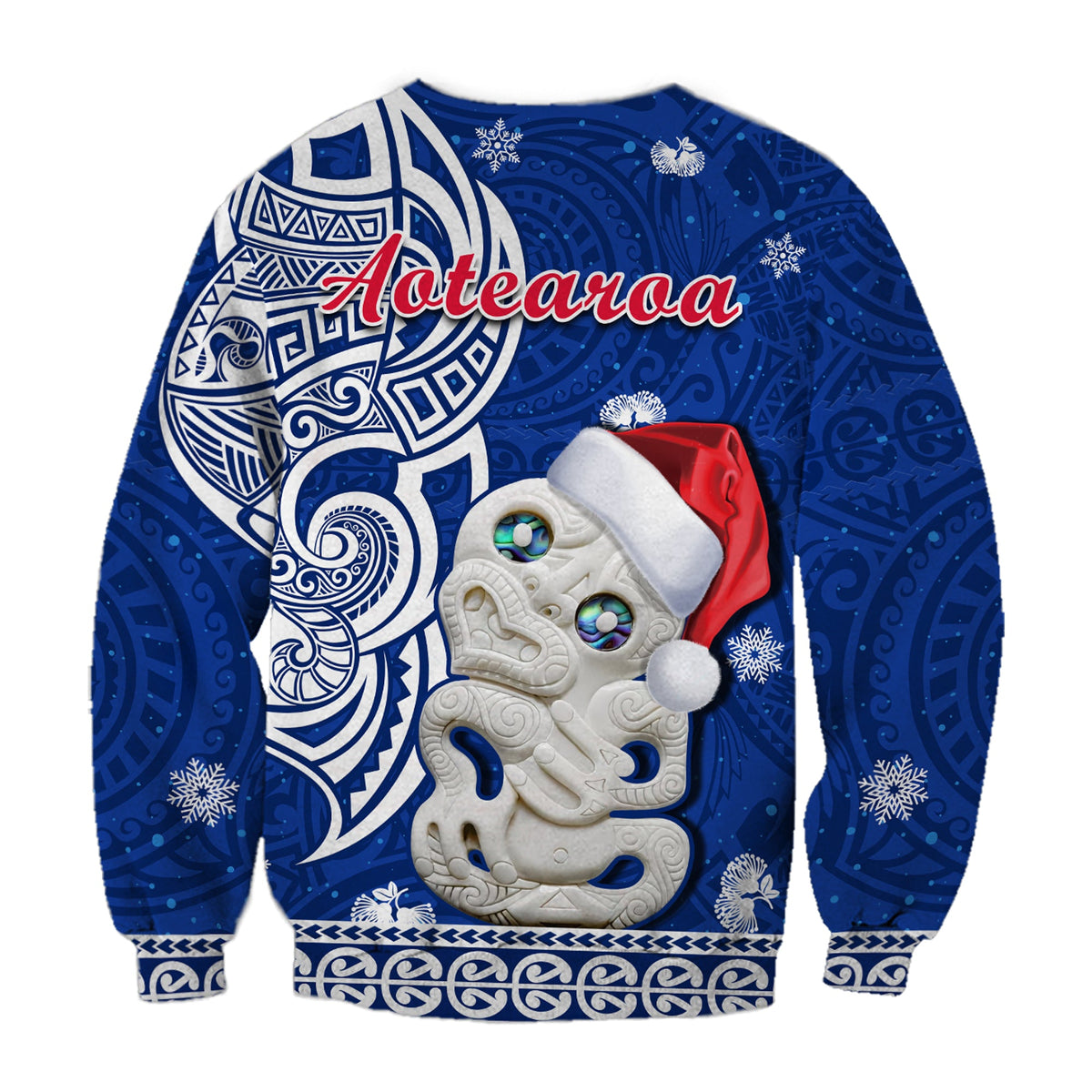 New Zealand Christmas Sweatshirt Hei Tiki Blue Pohutukawa Meri Kirihimete LT14 - Polynesian Pride