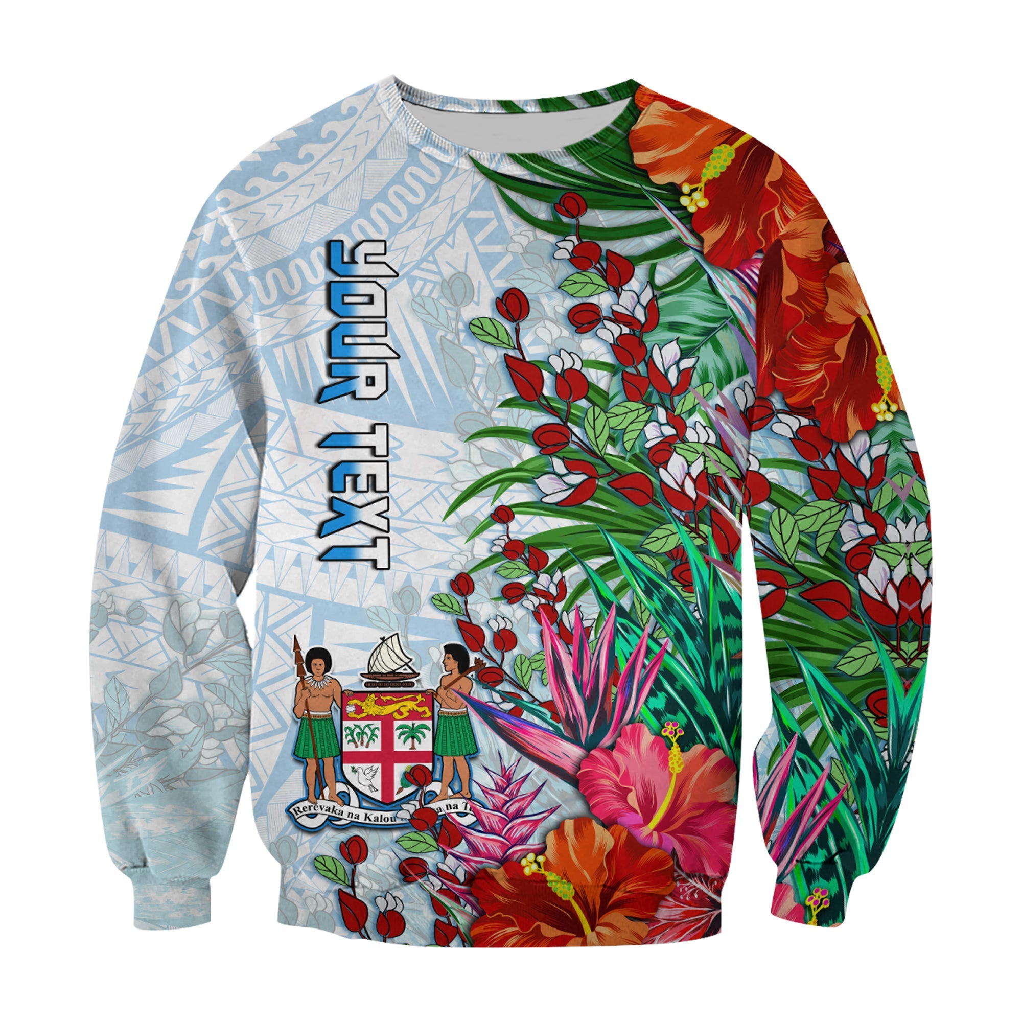 (Custom Personalised) Fiji Sweatshirt Proud Fijian Tapa mix Tagimoucia Flowers LT13 Unisex White - Polynesian Pride