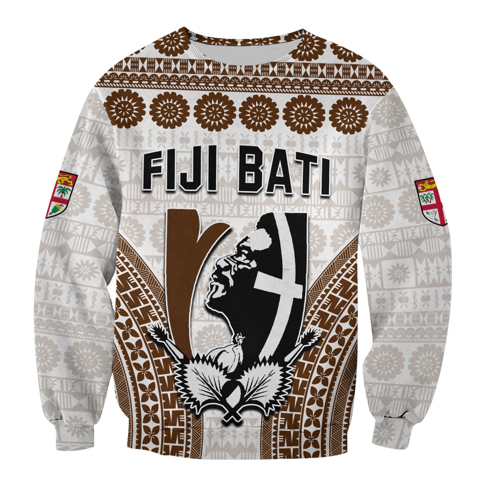 Custom Personalised Fiji Rugby Bati Sweatshirt Proud Tapa Pattern LT13 Unisex White - Polynesian Pride