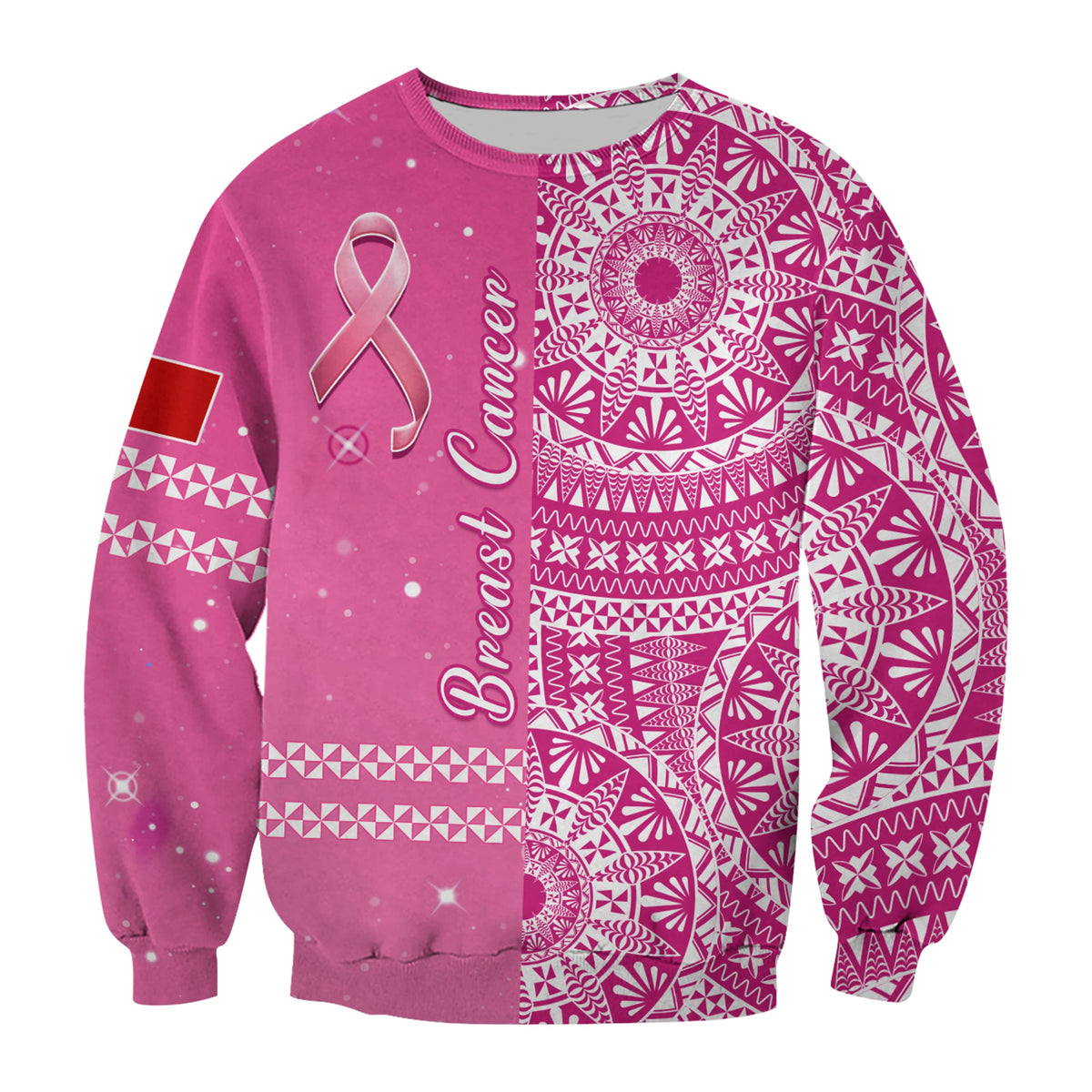 Tonga Breast Cancer Sweatshirt Tongan Ngatu Pattern No One Fights Alone LT14 Unisex Pink - Polynesian Pride