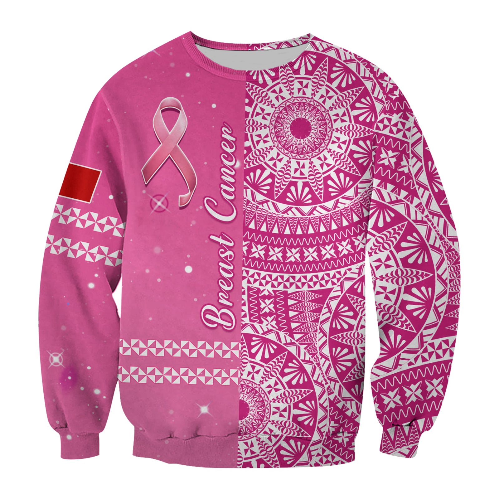 Tonga Breast Cancer Sweatshirt Tongan Ngatu Pattern No One Fights Alone LT14 Unisex Pink - Polynesian Pride