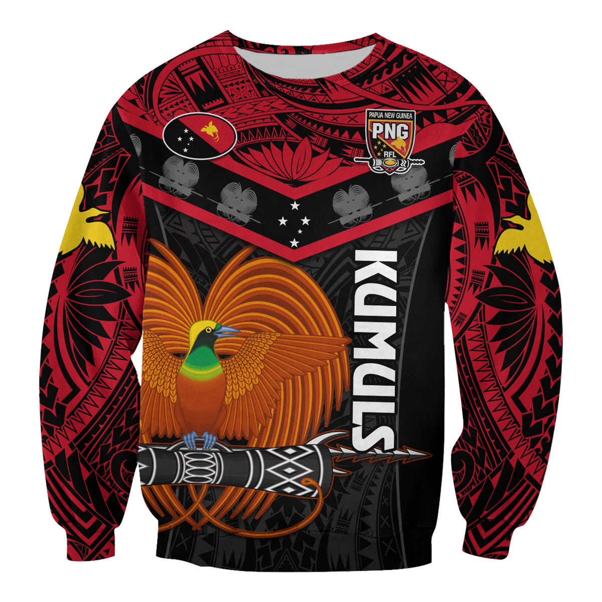 Papua New Guinea Rugby Sweatshirt PNG Kumuls Bird Of Paradise Black LT14 - Polynesian Pride