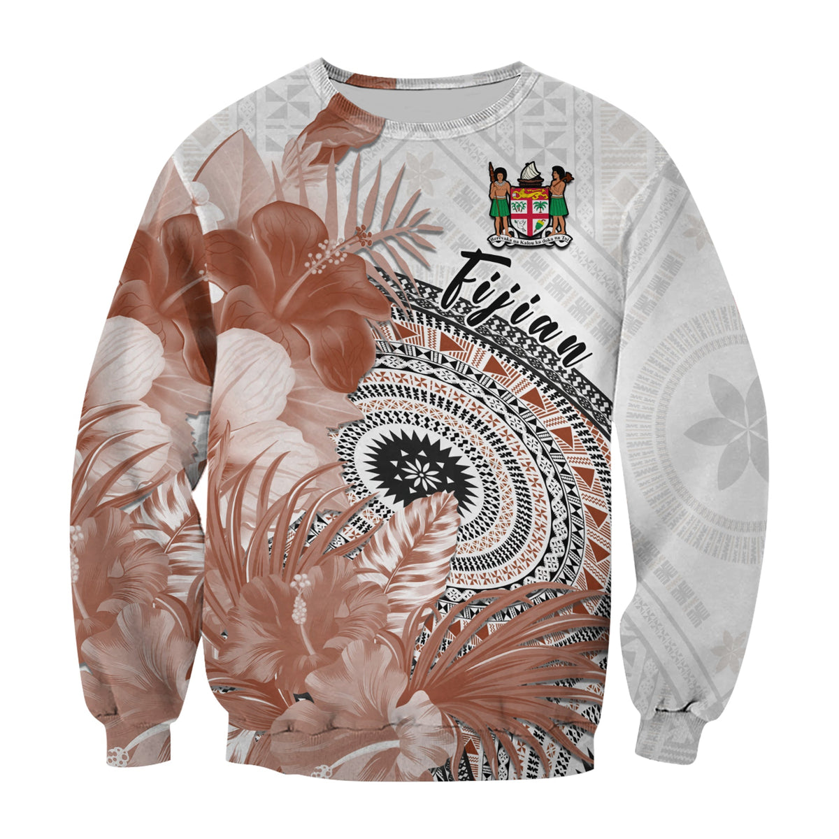Fiji Tapa Sweatshirt White Fijian Masi Be Loved Hibiscus LT13 - Polynesian Pride