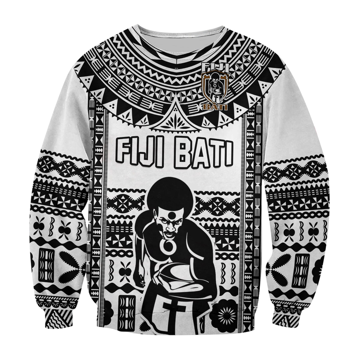 Custom Text And Number Fiji Rugby Sweatshirt Pacific The Bati Black Fijian Tapa LT14 - Polynesian Pride